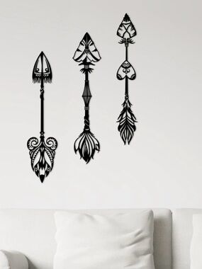 Black Decorative Metal Arrow Wall Decor- Elegant Tribal Set